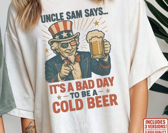 Tio Sam engraçado, cerveja PNG, clipart retrô de 4 de julho (download digital)