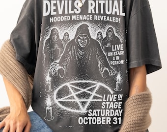Vintage Halloween Horror PNG : Devils Ritual, Hooded Figure (téléchargement numérique