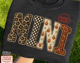 Fall Mini PNG Vintage Halloween Patchwork : Pumpkin, Leopard, Checker (Digital Download)