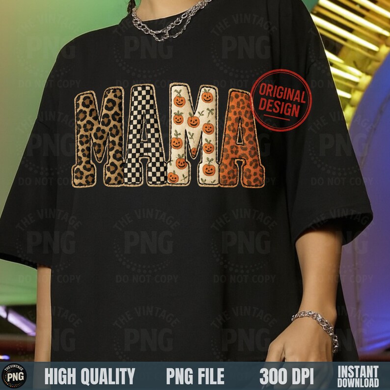 Fall vintage MAMA PNG design with embroidery illusion