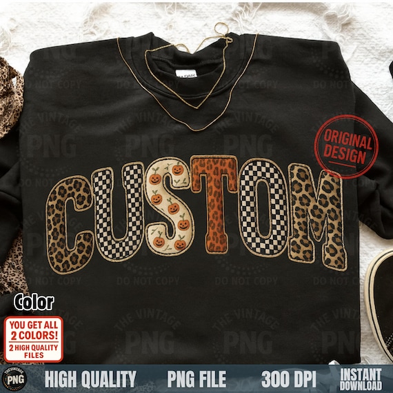 Halloween Patchwork Letters PNG: Leopard Checker Pumpkin Font (Digital Download