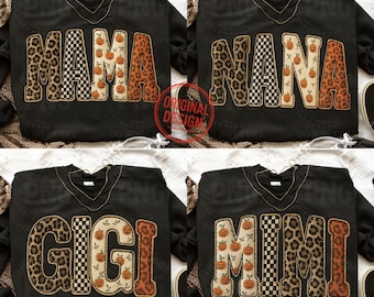 Halloween MAMA PNG Bundle: Leopard Print Patchwork Letters (Digital Download