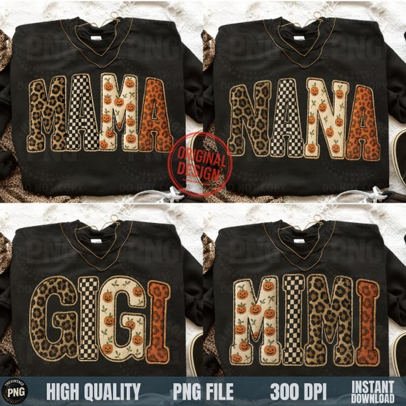 Halloween MAMA PNG Bundle: Leopard Print Patchwork Letters (Digital Download