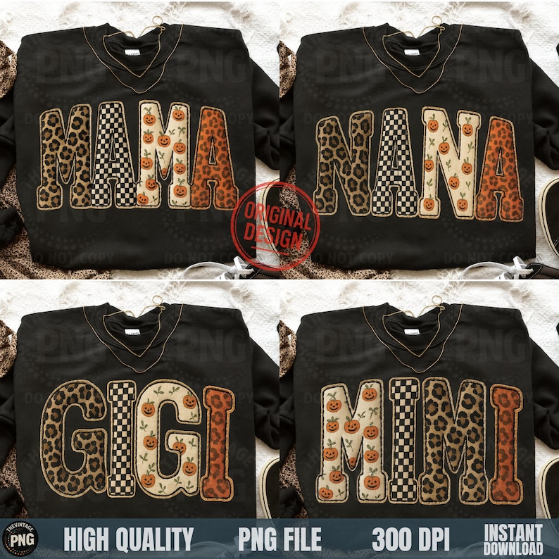 Family matching Halloween PNG letters MAMA MINI GIGI NANA