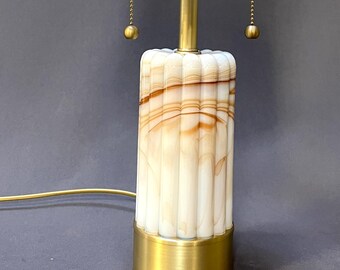 Antique Victorian glass & brass table lamp with twin pulls. Modern wiring, vintage charm.
