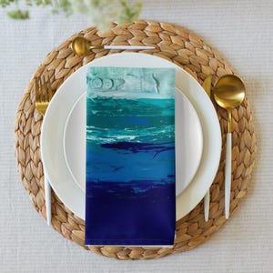 Abstract Ocean Cloth Napkins: Coastal Beach House Table Linens, Set of 4