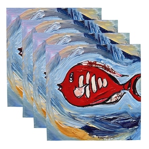 Coastal Cloth Napkins: Red Fish Nautical Beach House Decor - Set of 4