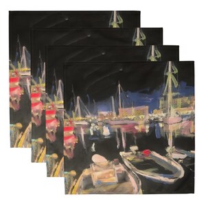 Coastal Night Harbor Cloth Napkins: Nautical Seaside Table Decor