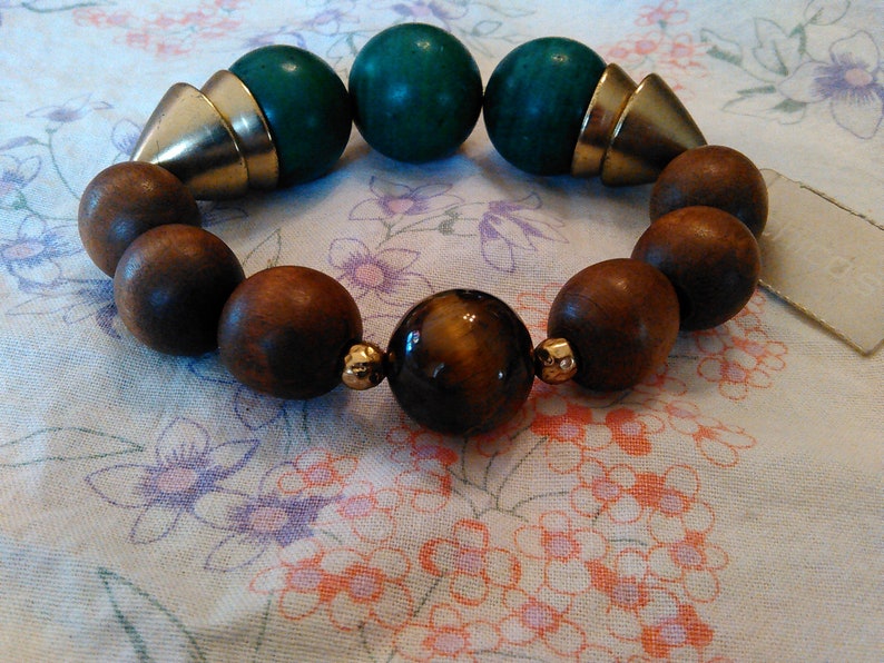 Vintage CHICO/'S wood and stone stretch bracelet still tagged original price 29.00 Best deal here