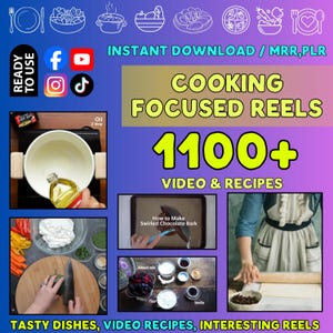 Más de 1100 vídeos de cocina sin rostro / vídeos de recetas (descarga digital)