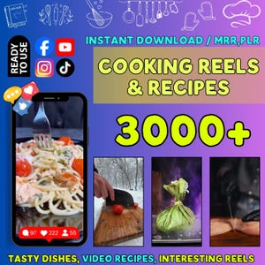3000+ Cooking Reels & Recipes | Real Kitchen Sounds, Dynamic Videos (Instant Download)