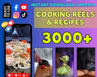 3000+ Cooking Reels & Recipes | Real Kitchen Sounds, Dynamic Videos (Instant Download)