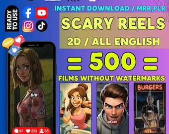 500 Scary 2D Reels | English Creepy Stories | No Watermarks (Instant Download)