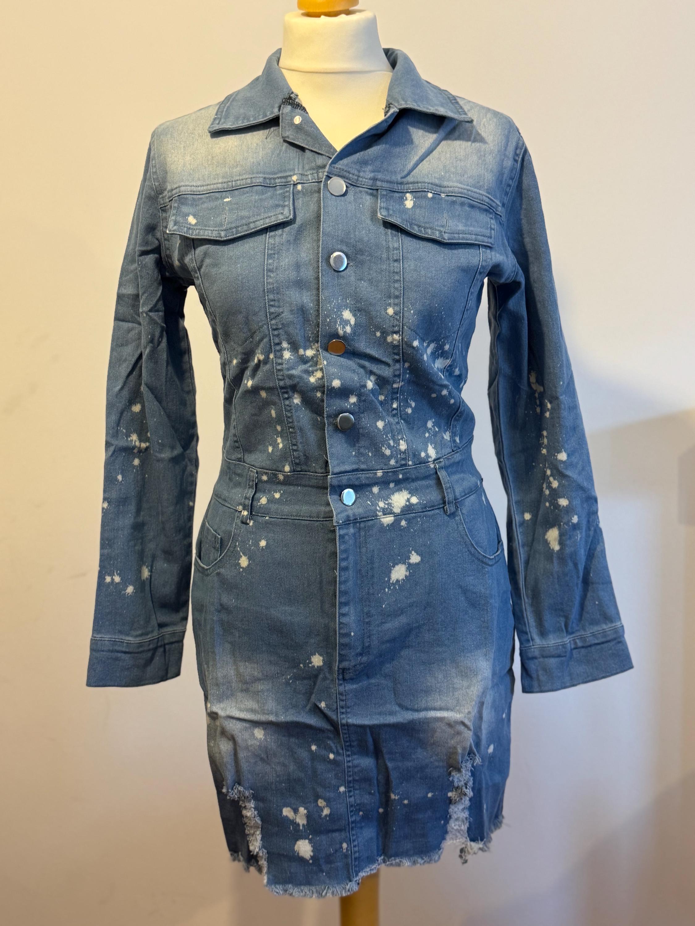 blue jean distressed dress Distressed Denim Mini Dress: Long Sleeve Bleached Jean Dress