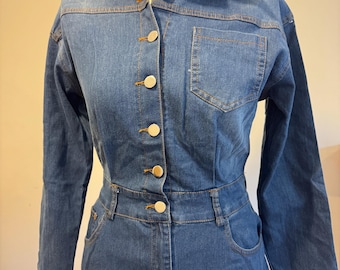 Women’s Denim Maxi Dress – Long Sleeve Button Up Jean Dress with Front Slit