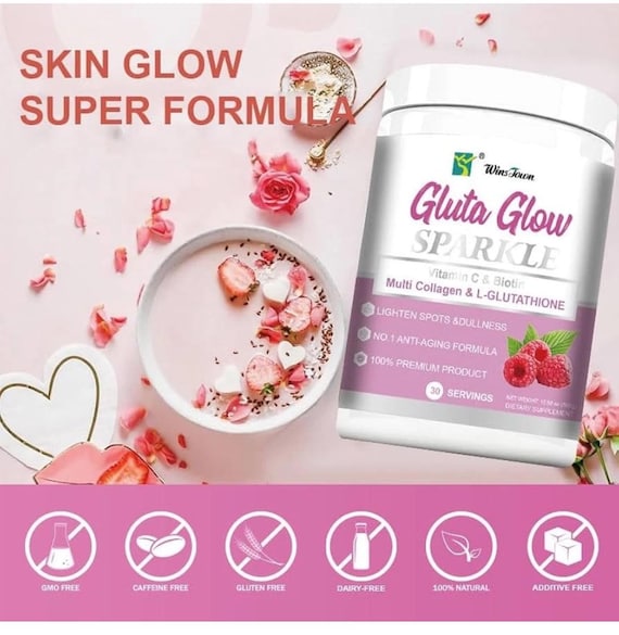 glutathione girltalk Gluta Glow Sparkle Vitamin C & Biotin L-glutathione Supplement 300g Skin, Hair, Nails KLOW ELITE Bundle - Smooth skin Shade:Bare