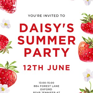 Strawberry Themed Party Invite