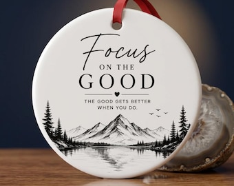Perfection Ceramic Ornament | Inspirational Quote, Mountain Scenery Gift