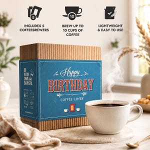 Gourmet Novelty Coffee Birthday Box - 5 Single Origin Hand Roasted Ground Coffees in a Gift Box with Gift Wrapping