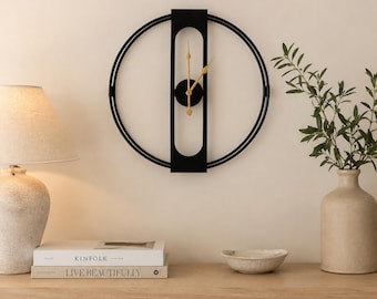 Modern Minimalist Metal Wall Clock, Black Geometric Design, Silent Sweep Mechanism