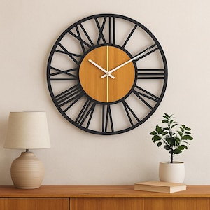 Rustic Oak Wood Luxury Wall Clock - Large Roman Numerals Design With 3 Different Sizes