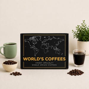 Caja de regalo de café internacional: 6 cafés molidos de origen único de todo el mundo.