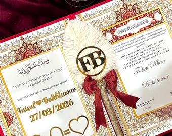 Certificato di matrimonio islamico, cofanetto e libretto di lusso per il Nikkah, Nikah Nama personalizzato, contratto di matrimonio personalizzato