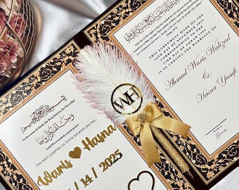 Luxury Nikkah Certificate with Velvet Booklet & Box, Islamic Wedding Contract, Nikkahnama, Personalized Nikah Book