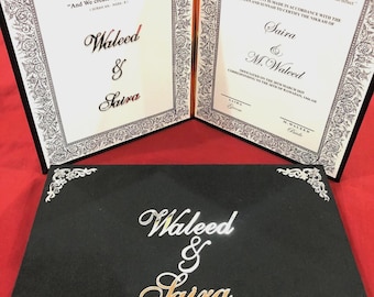 パーソナライズされたニカ証明書ブックレットとボックス、イスラムの結婚式のフォルダー、カスタムニカーナマ、イスラム教徒の結婚式の記念品