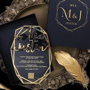 Convite de casamento personalizado - Convite de casamento em acrílico - Convite em folha de ouro - Convite personalizado - Convite de casamento