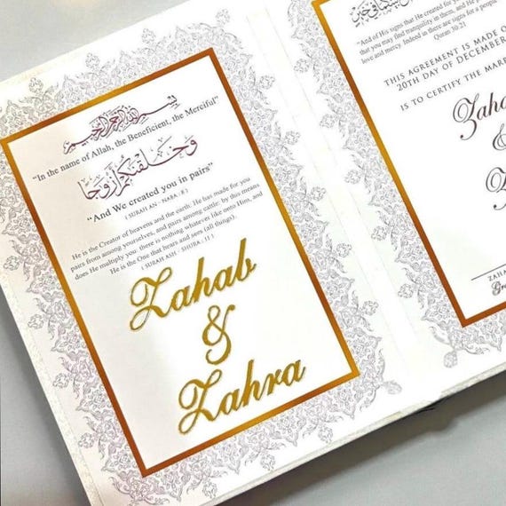 Custom Muslim Marriage Contract, Velvet Nikkah Certificate Booklet, Personalized Nikahnama, Islamic Wedding Gift