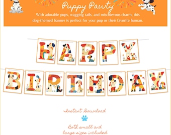 Banner de feliz cumpleaños con temática de perro, "Patita de cachorro" (descarga digital)