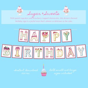 Dessert-Themed Happy Birthday Banner, Printable Sign (PDF File)