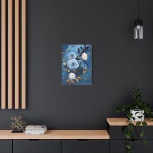 Floral Canvas Art | Blue Botanical Wall Decor, Home Office Wall Art, Floral Artwork, Gift for Her, Spring Decor