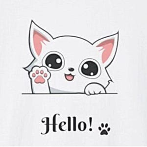 Cute Kawaii Cat Hello T-Shirt – Waving Kitty Paw Shirt – Soft Unisex Tee – Gift for Cat Lovers – Funny Animal Graphic Tee