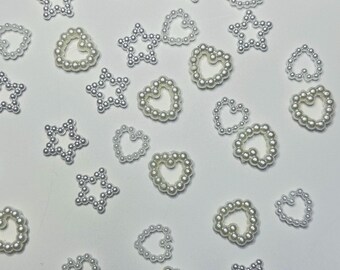 Pearl Star and Heart Nail Charms: Resin Flatback DIY - 10 PIECES
