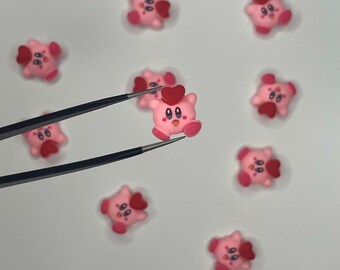 Pink Kirby Nail Charms: 3D Kawaii Resin Flatbacks - 10 PIECES