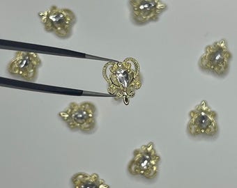 Gold Chrome Sailor Moon Heart Nail Charms: CZ Rhinestones, DIY Crafting - 10 PIECES
