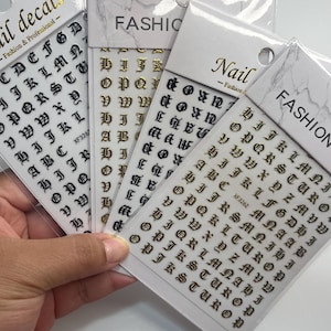 1 Big Page Black or Gold Roman/ Old English Sticker Letters | Nail Art, Painting, Drawing| Nail Decals| Self Adhesive