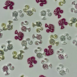 Dijes de uñas con forma de cola de caballo para niña con diamantes de imitación cromados, parte trasera plana con ligera curva, dijes de uñas 3D Kawaii Y2K para manualidades y uñas, 10 piezas