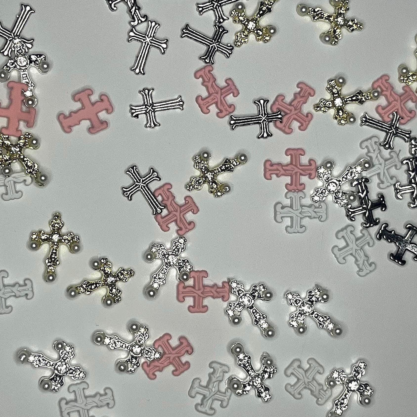 Cross Nail Charms: Metal & Resin Flatback DIY - 10 PIECES