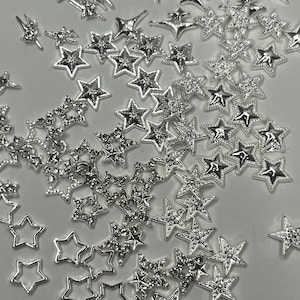 Chrome Star Nail Charms: Silver Rhinestone Flatback Nail Charms (10 PIECES)
