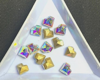 7x8mm AB Diamond Heart Shape Rhinestones 50 or 100 Pieces | High Quality | For Nail Art, Press Ons, Arts/Crafts | Silver POINTEDBACK Stones