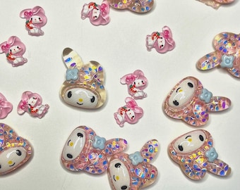 My Melody Nail Charms: Glittery 3D Resin Flatback Charms (10 Pieces)