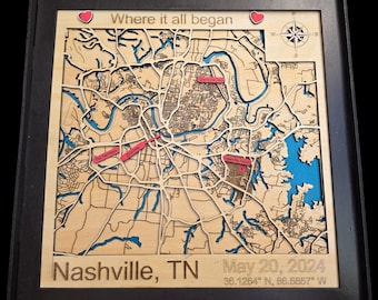 Custom Layered Map Art – Personalized City Location Gift – Anniversary Keepsake