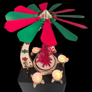 Weihnachtsbaum Kerzen Karussell SVG - Drehende Holzpyramide - Laser Schnitt, Montageanleitung