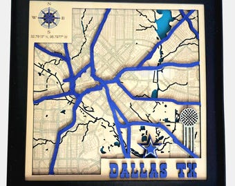 3D Layered Wood Map Dallas TX SVG – Laser Cut File (Digital Download)