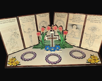 Easter Story Wooden Centerpiece | Crucifixion & Resurrection Scenes | Christian Table Decor | Laser |