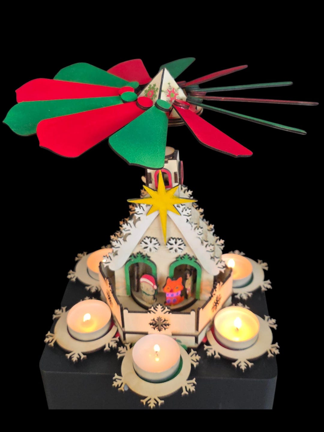 Laser Cut Christmas Candle Carousel SVG | Spinning Tealight Design ...