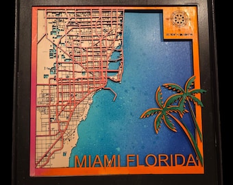 Miami Layered Wood Map SVG | 3D City Laser Cut File | Coastal Wall Art